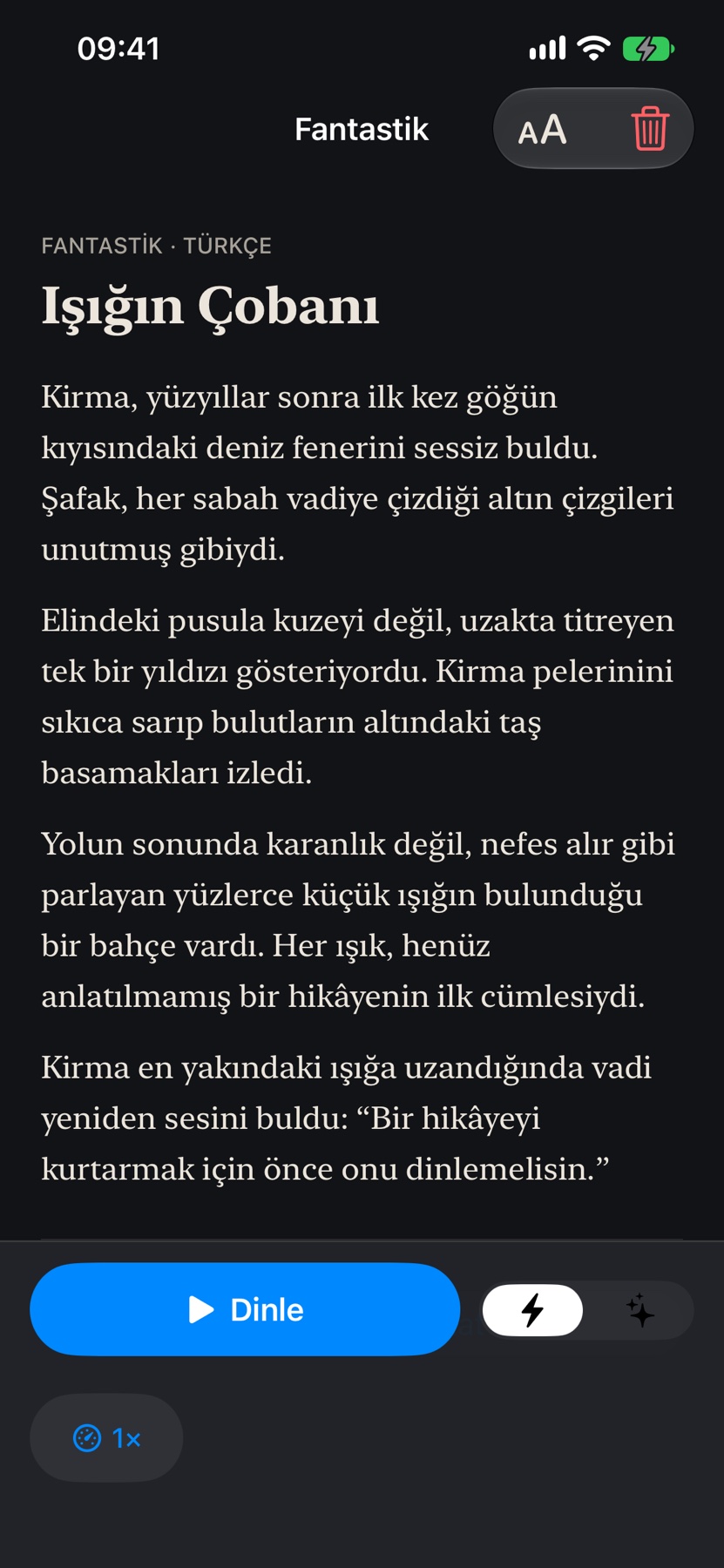 Seslendirme kontrollerinin bulunduğu Fısıltı hikâye okuma ekranı