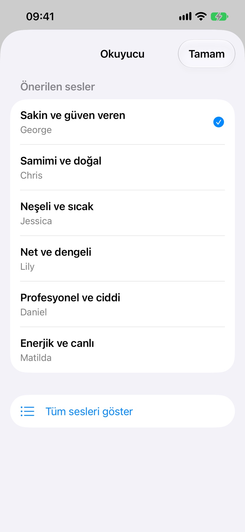 Fısıltı duygulu okuyucu seçim ekranı